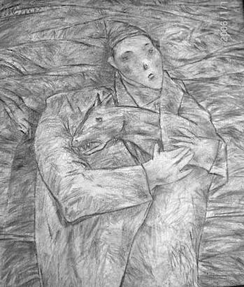 The Hidden Dog, pencil on board, 2006