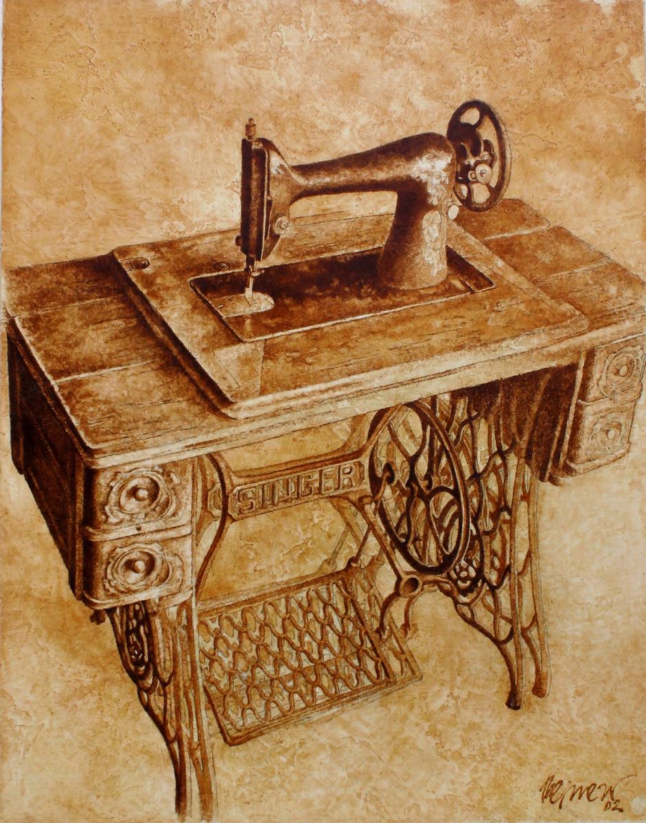 The Sewing Machine, oil on eggshell paper, 2002