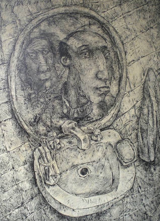 Reflections in the Mirror, ink on paper, 2003