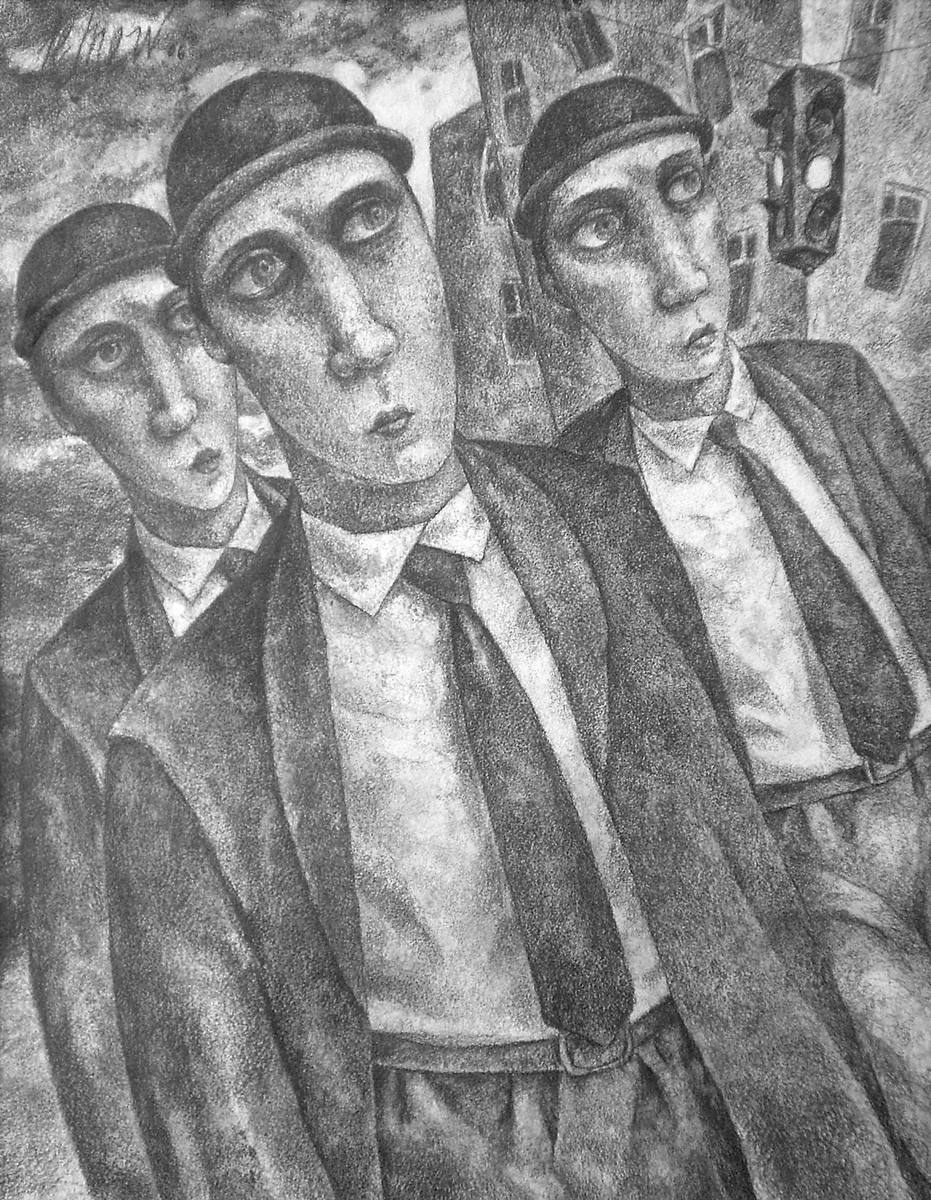 The Triplets, pencil on board, 2006