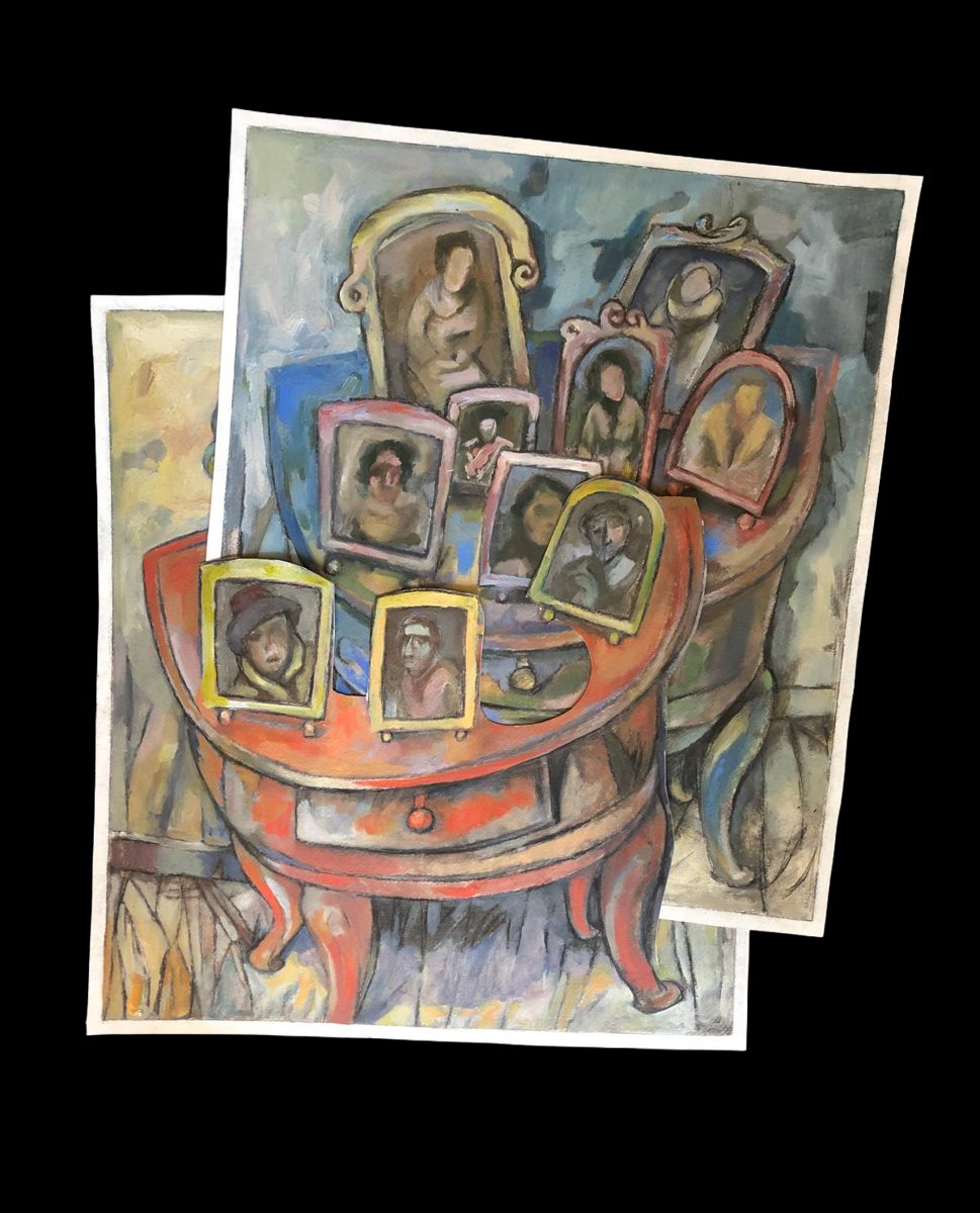 Family Portraits, oil and pastel on paper