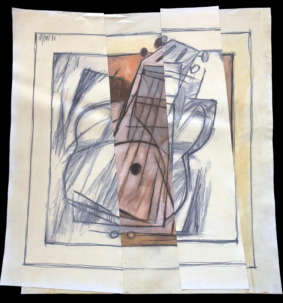 Guitar Study, mixed media on paper