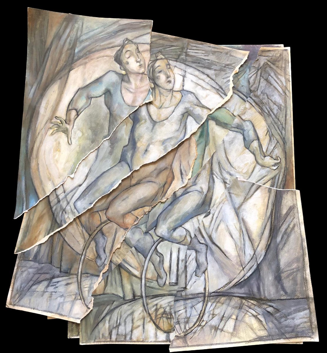 The Jugglers, mixed media on paper