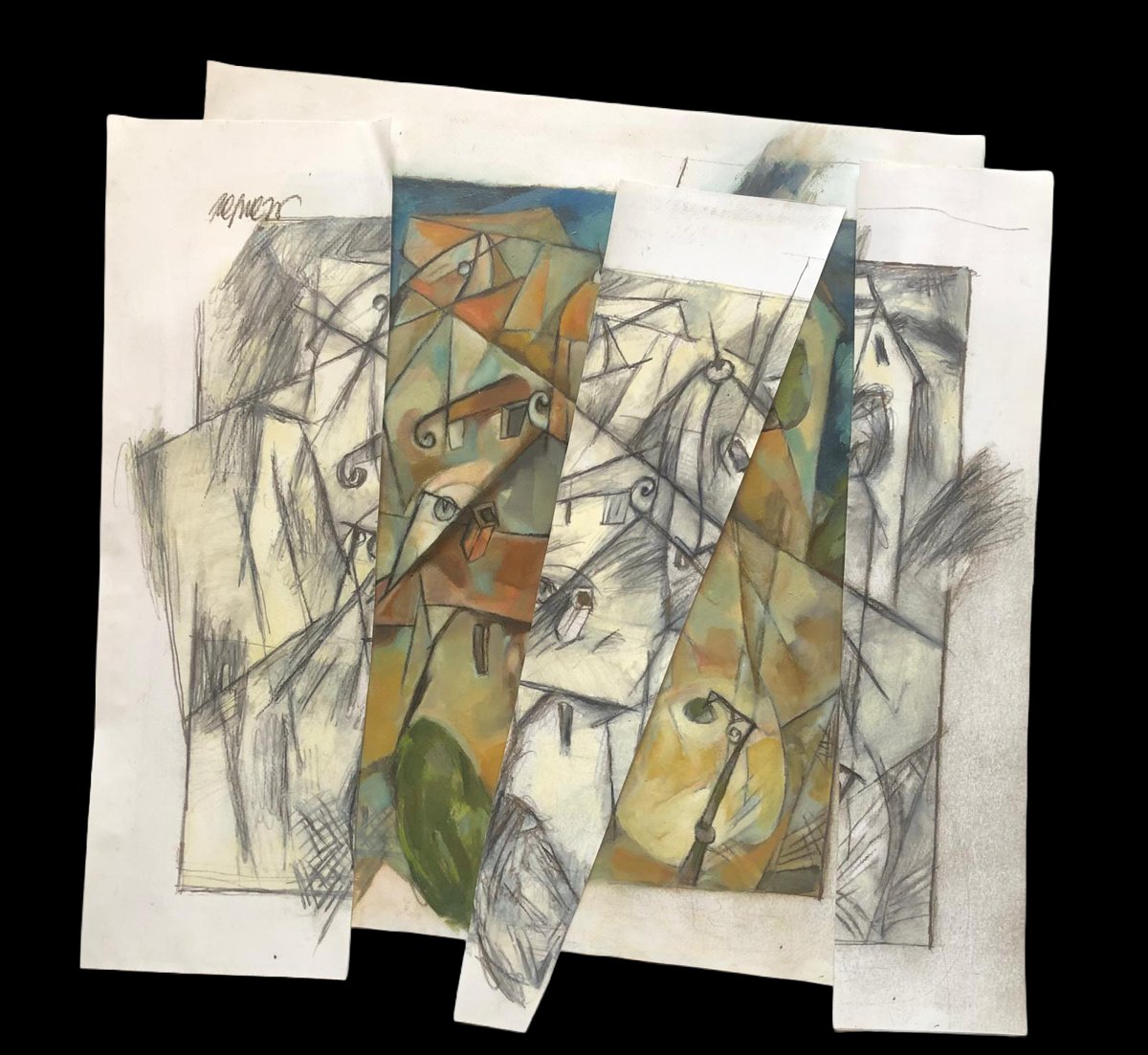 Rooftop Fragments, mixed media on paper