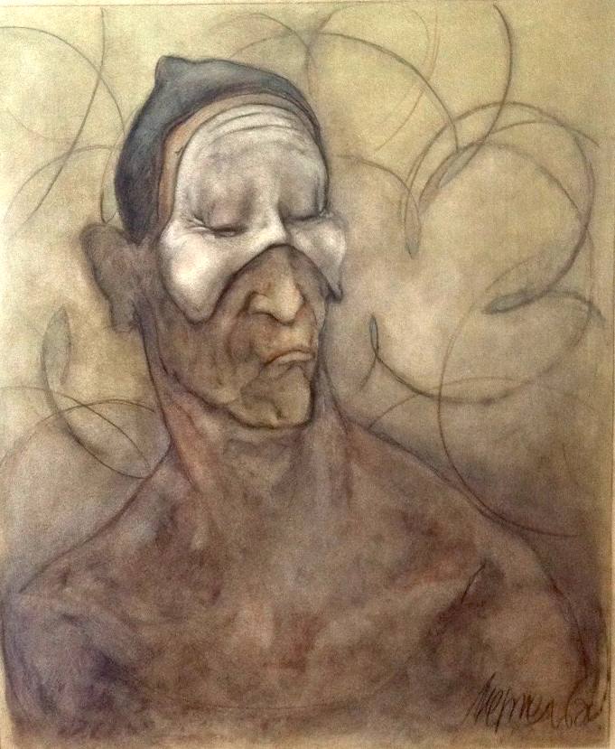 Mimes I (The Grimace Series, 1 of 4), oil on eggshell paper, 1996