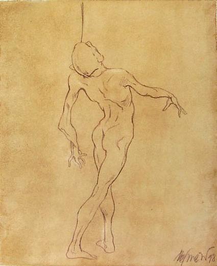 The Sword Juggler II, Circus Series, sanguine stick on paper, 1998