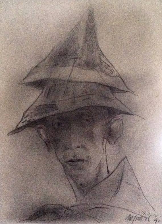 The Paper Hats Man, pencil on paper, 1991